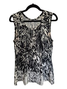Cleo Black & White Floral-Brushstroke Sleeveless Tank